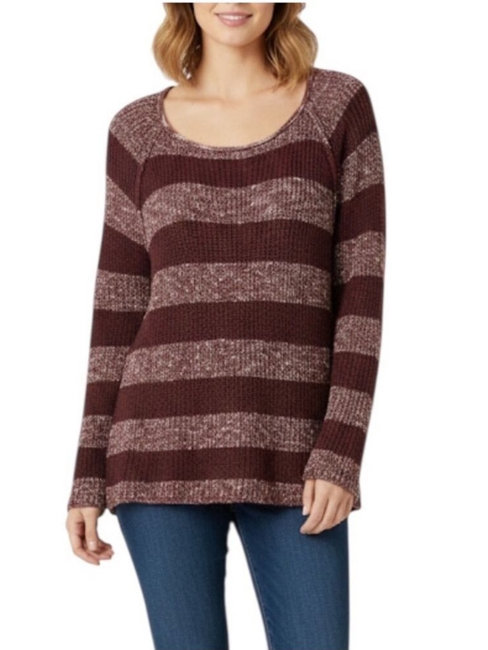 Brandy Melville Wool Linen Blend Colour Block Knit Sweater One Size Burgundy
